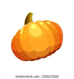 Pumpkin sticker. Vector illustration of cute fall item. Cartoon pumpkin isolated on white background. Autumn decor concept