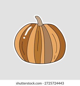Kürbisaufkleber. Eine Vektorgrafik eines gestreiften Kürbisses, geeignet für Herbst-, Halloween-, Thanksgiving- und Erntemotivdesigns