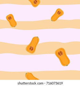 PUMPKIN WITH STRIPES BACKGROUND. AUTUMN SEAMLESS VECTOR PATTERN
