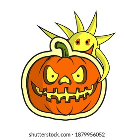 pumpkin and sun sticker, halloween