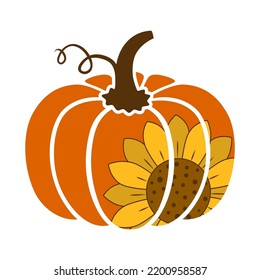Pumpkin and sunflower. Cute Thanksgiving day design. Cute stylish pumpkin with sunflower print.