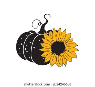 Pumpkin and sunflower vector illustration