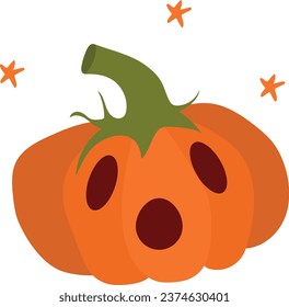 Pumpkin with surprised face drawn in a cute cartoon style.