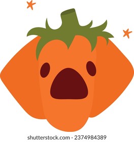 Pumpkin with surprised face drawn in a cute cartoon style.