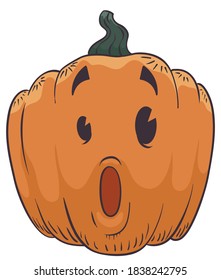 Kürbis mit überraschender Geste in handgezeichnet und Retro-Stil, bereit für Halloween-Saison.