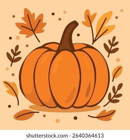 Pumpkin Surrounded by Autumn Leaves