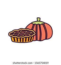 pumpkin and sweet cake on white background vector illustration