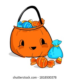 Pumpkin with sweets candy design element for the holiday halloween vector illustration