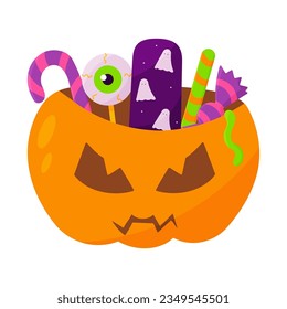 pumpkin sweets halloween set basket icon element