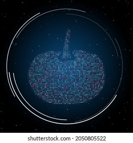 The pumpkin symbol filled with white dots. Pointillism style. Some dots is red. Vector illustration on blue background with stars