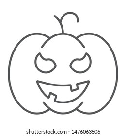 Pumpkin thin line icon, gourd and autumn, squash sign, vector graphics, a linear pattern on a white background, eps 10.