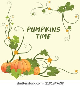 Pumpkin time vector. Pumpkin with vine border vector illustration 