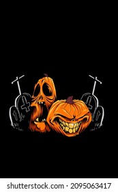 Pumpkin with tombstone vector illustration