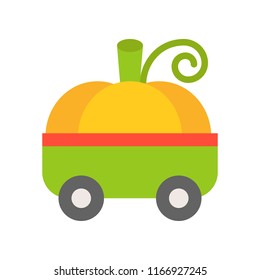 pumpkin toy car, Halloween related icon, flat design