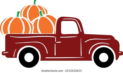 Pumpkin truck. Brown truck with autumn pumpkin