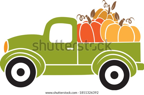 Pumpkin truck.\
Green truck with autumn\
pumpkin