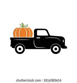 Pumpkin Truck vector, Fall Vintage Truck with Pumpkin Illustration