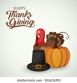 Pumpkin turkey and hat of Thanks given design