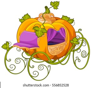 Pumpkin turn into a carriage or carriage turn into a pumpkin. Cinderella illustration