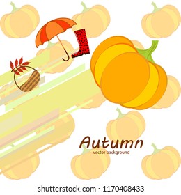 pumpkin umbrella rubber boots fallen leaf basket autumnal vector background
