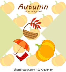 pumpkin umbrella rubber boots fallen leaf basket autumnal vector background