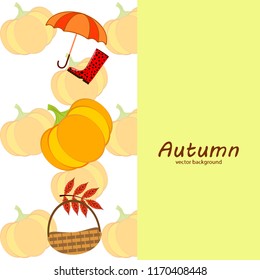 pumpkin umbrella rubber boots fallen leaf basket autumnal vector background
