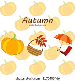 pumpkin umbrella rubber boots fallen leaf basket autumnal vector background