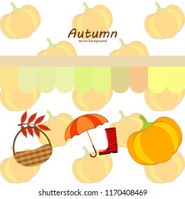 pumpkin umbrella rubber boots fallen leaf basket autumnal vector background