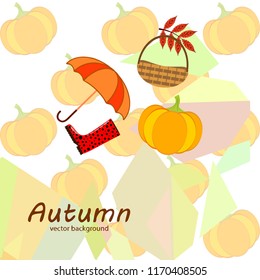 pumpkin umbrella rubber boots fallen leaf basket autumnal vector background