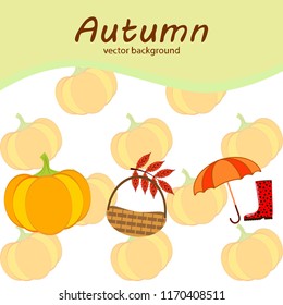 pumpkin umbrella rubber boots fallen leaf basket autumnal vector background
