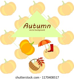 pumpkin umbrella rubber boots fallen leaf basket autumnal vector background