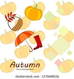 pumpkin umbrella rubber boots fallen leaf basket autumnal vector background