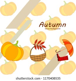 pumpkin umbrella rubber boots fallen leaf basket autumnal vector background