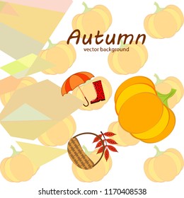 pumpkin umbrella rubber boots fallen leaf basket autumnal vector background