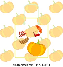 pumpkin umbrella rubber boots fallen leaf basket autumnal vector background