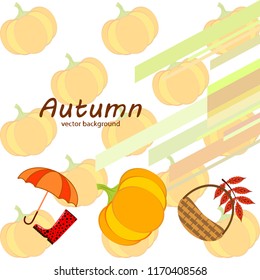 pumpkin umbrella rubber boots fallen leaf basket autumnal vector background