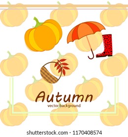 pumpkin umbrella rubber boots fallen leaf basket autumnal vector background