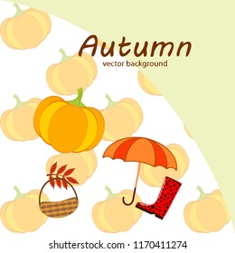 pumpkin umbrella rubber boots fallen leaf basket autumnal vector background