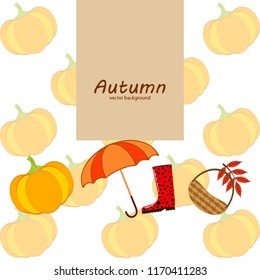 pumpkin umbrella rubber boots fallen leaf basket autumnal vector background