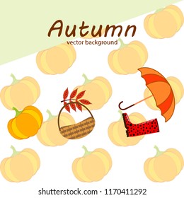 pumpkin umbrella rubber boots fallen leaf basket autumnal vector background