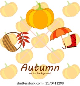 pumpkin umbrella rubber boots fallen leaf basket autumnal vector background