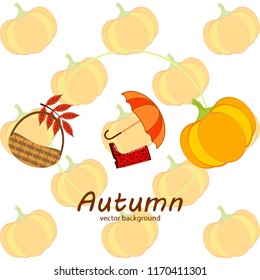 pumpkin umbrella rubber boots fallen leaf basket autumnal vector background