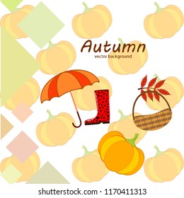 pumpkin umbrella rubber boots fallen leaf basket autumnal vector background