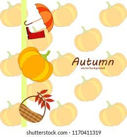 pumpkin umbrella rubber boots fallen leaf basket autumnal vector background