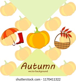 pumpkin umbrella rubber boots fallen leaf basket autumnal vector background