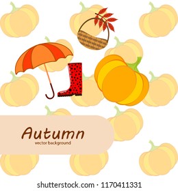 pumpkin umbrella rubber boots fallen leaf basket autumnal vector background