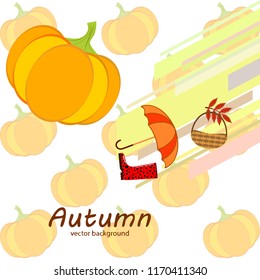 pumpkin umbrella rubber boots fallen leaf basket autumnal vector background