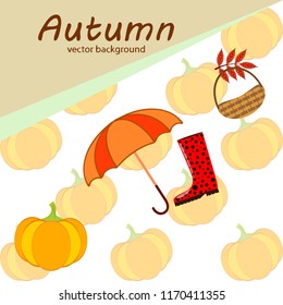 pumpkin umbrella rubber boots fallen leaf basket autumnal vector background