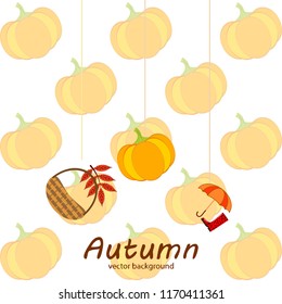 pumpkin umbrella rubber boots fallen leaf basket autumnal vector background