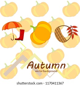 pumpkin umbrella rubber boots fallen leaf basket autumnal vector background